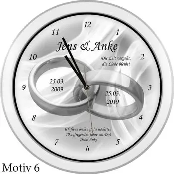 10 Jahre verheiratet - Weiße Hochzeitsuhr mit Namen